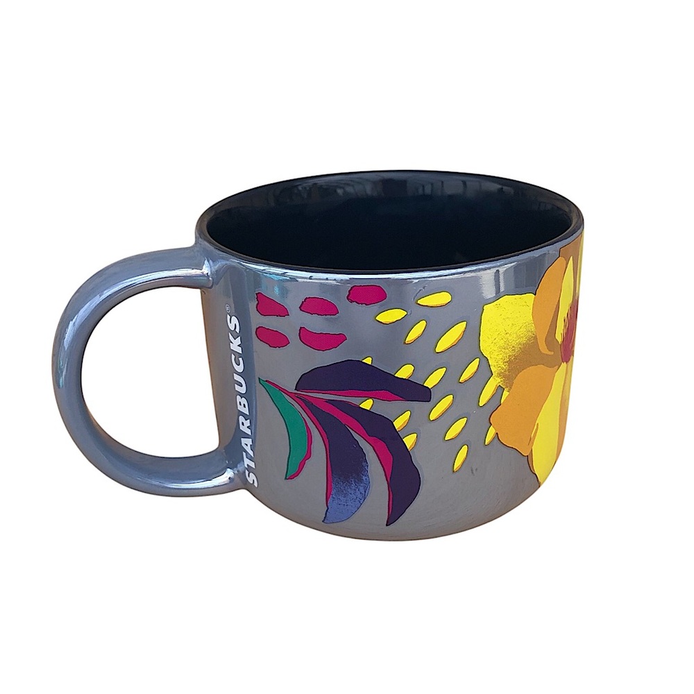 Starbucks 2024‎ Ceramic Exotic Flowers  Blue Grayish Pearl Coffee Te Mug 14 Oz